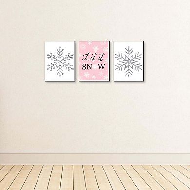 Big Dot of Happiness Pink Winter Wonderland - Christmas Wall Art and Holiday Snowflake Decorations - 7.5 x 10 inches - Set of 3 Prints