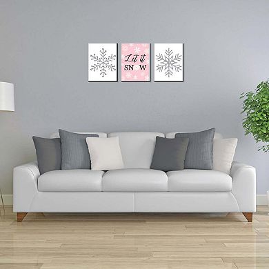 Big Dot of Happiness Pink Winter Wonderland - Christmas Wall Art and Holiday Snowflake Decorations - 7.5 x 10 inches - Set of 3 Prints