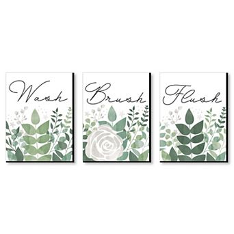 Big Dot of Happiness Boho Botanical - Greenery Kids Bathroom Rules Wall Art - 7.5 x 10 in