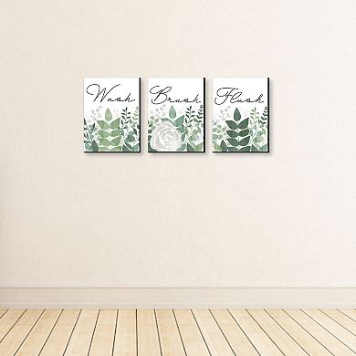 Big Dot of Happiness Boho Botanical - Greenery Kids Bathroom Rules Wall Art - 7.5 x 10 inches - Set of 3 Signs - Wash, Brush, Flush