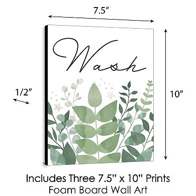 Big Dot of Happiness Boho Botanical - Greenery Kids Bathroom Rules Wall Art - 7.5 x 10 inches - Set of 3 Signs - Wash, Brush, Flush