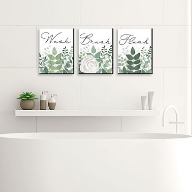 Big Dot of Happiness Boho Botanical - Greenery Kids Bathroom Rules Wall Art - 7.5 x 10 inches - Set of 3 Signs - Wash, Brush, Flush