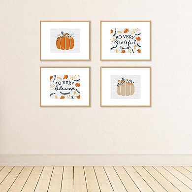 Big Dot of Happiness Happy Thanksgiving - Unframed Fall Harvest Pumpkin Linen Paper Wall Art - Set of 4 - Artisms - 8 x 10 inches