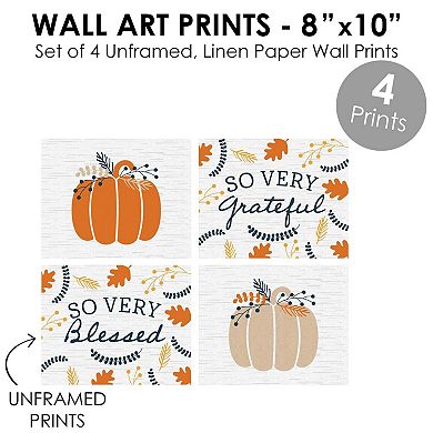 Big Dot of Happiness Happy Thanksgiving - Unframed Fall Harvest Pumpkin Linen Paper Wall Art - Set of 4 - Artisms - 8 x 10 inches