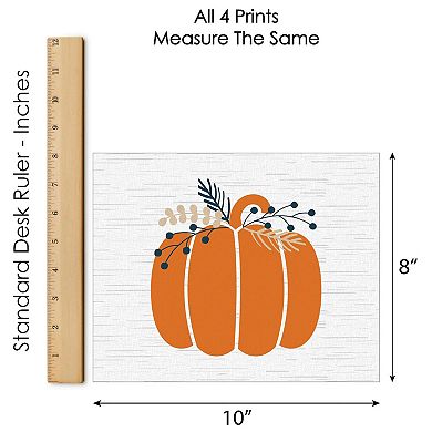 Big Dot of Happiness Happy Thanksgiving - Unframed Fall Harvest Pumpkin Linen Paper Wall Art - Set of 4 - Artisms - 8 x 10 inches