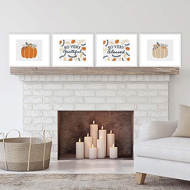 Big Dot of Happiness Happy Thanksgiving - Unframed Fall Harvest Pumpkin Linen Paper Wall Art - Set of 4 - Artisms - 8 x 10 inches