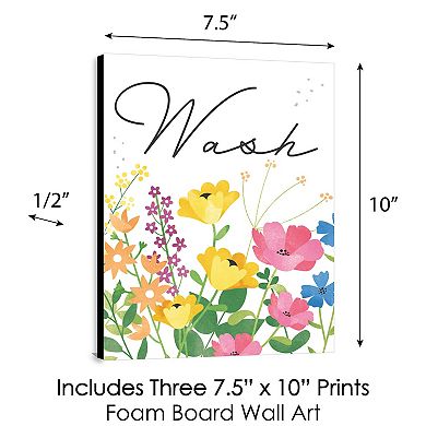 Big Dot of Happiness Wildflowers - Boho Floral Kids Bathroom Rules Wall Art - 7.5 x 10 inches - Set of 3 Signs - Wash, Brush, Flush