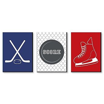 Big Dot of Happiness Shoots and Scores - Hockey - Sports Themed Nursery Wall Art, Kids Room Decor & Game Room Decor - 7.5 x 10 in -Set of 3 Prints