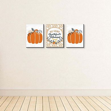 Big Dot of Happiness Happy Thanksgiving - Grateful and Blessed Wall Art, Pumpkin Room Decor and Fall Decorations - 7.5 x 10 inches - Set of 3 Prints