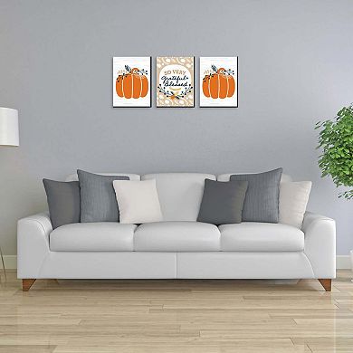 Big Dot of Happiness Happy Thanksgiving - Grateful and Blessed Wall Art, Pumpkin Room Decor and Fall Decorations - 7.5 x 10 inches - Set of 3 Prints