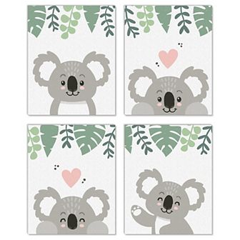 Big Dot of Happiness Koala Cutie - Unframed Bear Nursery Wall Art and Kids Room Decor Linen Paper Wall Art - Set of 4 - Artisms - 8 x 10 in