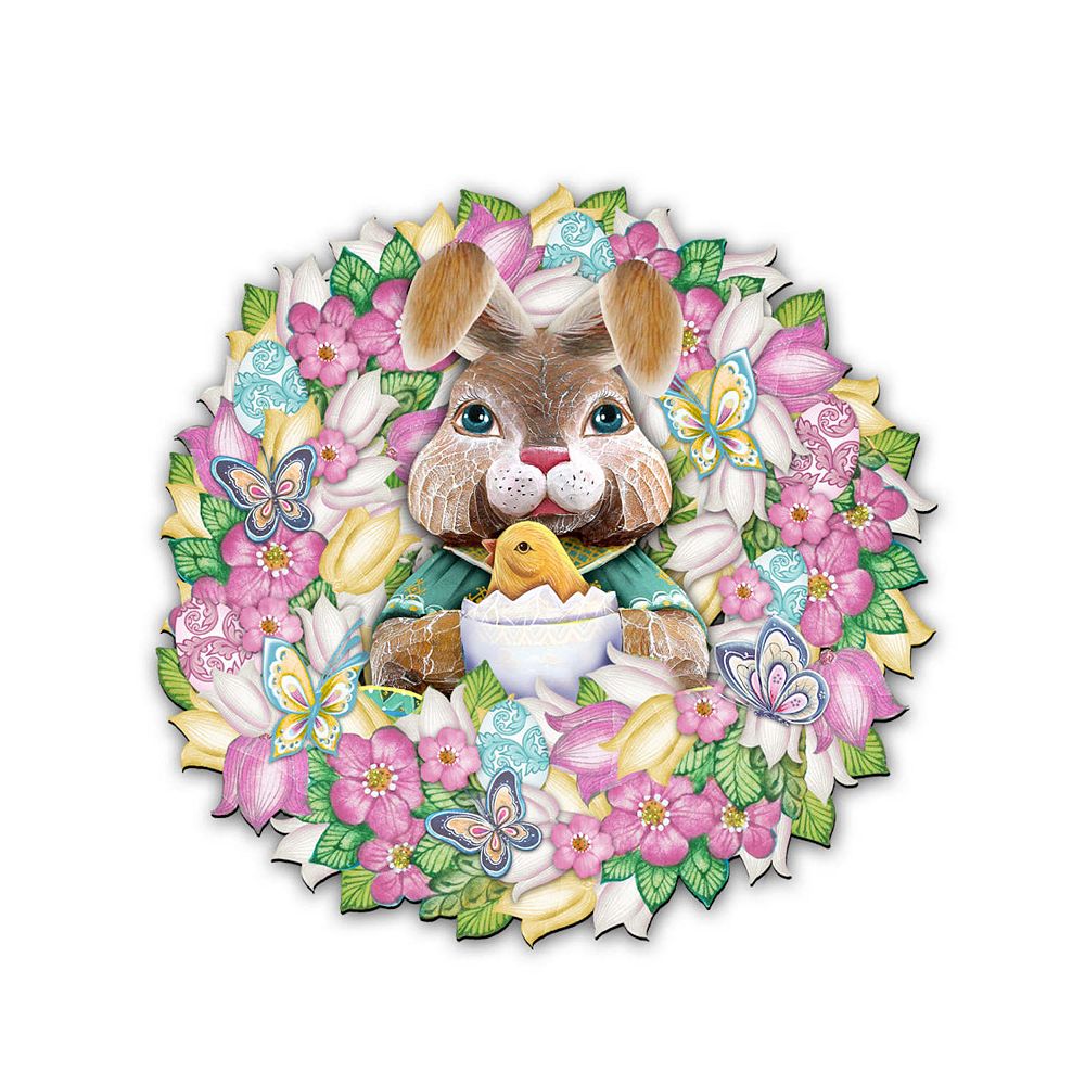 Bunny Holiday 24-Inch Handcrafted Wooden Door Wreath by G. DeBrekht ...