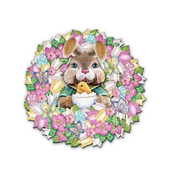 Bunny Holiday 24-Inch Handcrafted Wooden Door Wreath by G. DeBrekht - Easter Spring Decor