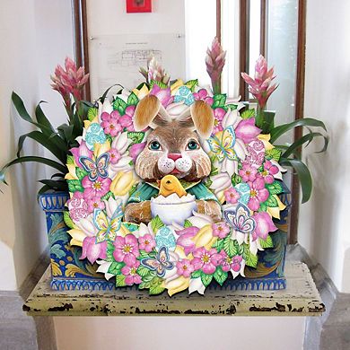Bunny Holiday 24-Inch Handcrafted Wooden Door Wreath by G. DeBrekht - Easter Spring Decor