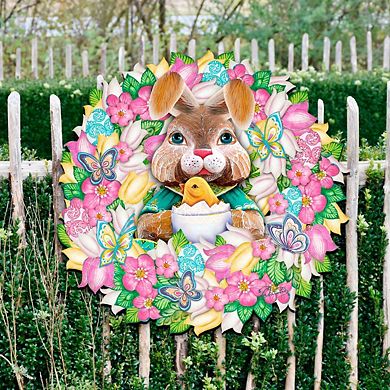 Bunny Holiday 24-Inch Handcrafted Wooden Door Wreath by G. DeBrekht - Easter Spring Decor