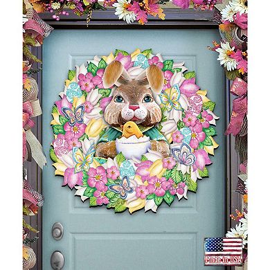 Bunny Holiday 24-Inch Handcrafted Wooden Door Wreath by G. DeBrekht - Easter Spring Decor