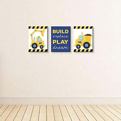 Big Dot of Happiness Construction Truck - Baby Boy Nursery Wall Art and Kids Room Decorations - Gift Ideas - 7.5 x 10 inches - Set of 3 Prints