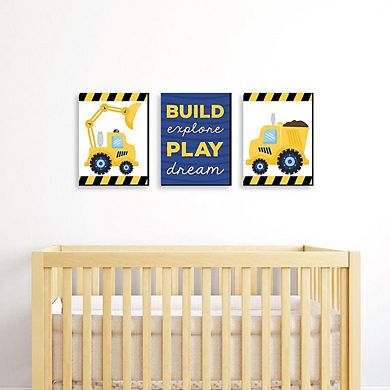 Big Dot of Happiness Construction Truck - Baby Boy Nursery Wall Art and Kids Room Decorations - Gift Ideas - 7.5 x 10 inches - Set of 3 Prints