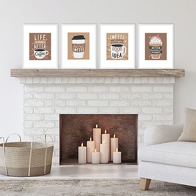 Big Dot of Happiness But First, Coffee - Unframed Kitchen Linen Paper Wall Art - Set of 4 - Artisms - 8 x 10 inches