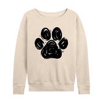 Women's Brushstroke Paw Print French Terry Long Sleeve Tee