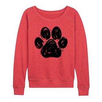 Women's Brushstroke Paw Print French Terry Long Sleeve Tee