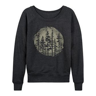 Women's Watercolor Pine Trees French Terry Long Sleeve Tee