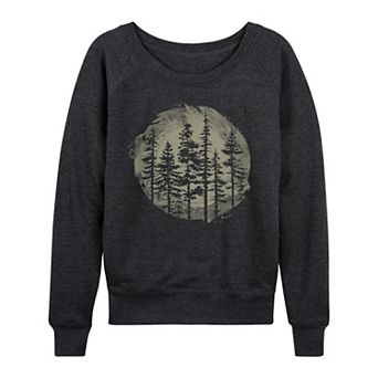 Women's Watercolor Pine Trees French Terry Long Sleeve Tee