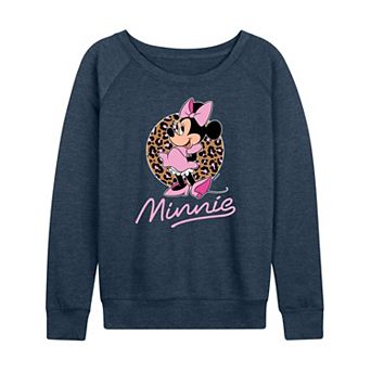 Disney's Minnie Mouse Women's Leopard Print French Terry Long Sleeve Tee