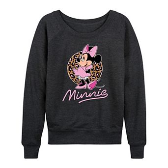 Disney's Minnie Mouse Women's Leopard Print French Terry Long Sleeve Tee