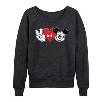 Disney's Mickey Mouse Women's Peace Love French Terry Long Sleeve Tee