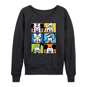 Disney's Mickey Mouse & Friends Women's Grid French Terry Long Sleeve Tee