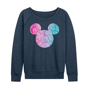 Disney's Mickey Mouse Women's Bandana Pattern French Terry Long Sleeve Tee
