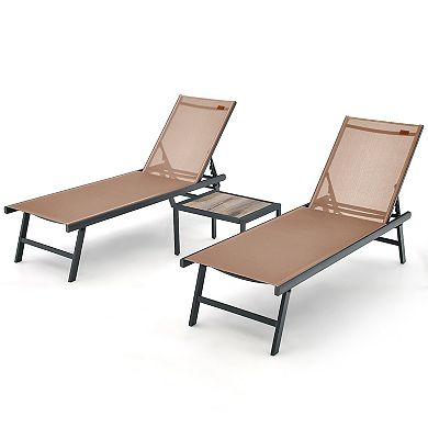 3 Pieces Patio Chaise Lounge Chair and Table Set for Poolside Yard