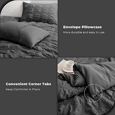 Unikome All Season Crinkle Textured Seersucker Down Alternative Comforter Set