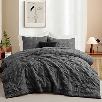 Unikome All Season Crinkle Textured Seersucker Down Alternative Comforter Set