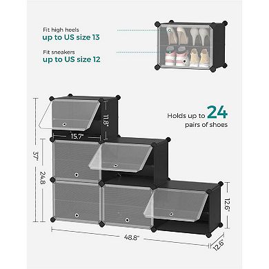 Interlocking Shoe Rack, Plastic Shoe Storage Cabinet, 6-Slot Modular Storage Organizer Unit