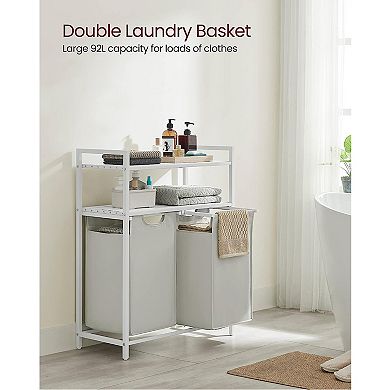 Laundry Hamper, Laundry Sorter with 2 Pull-Out and Removable Bags, 2 Shelves, for Laundry Room