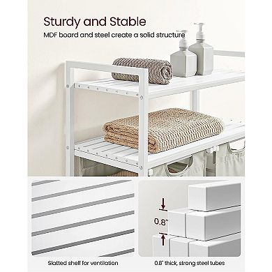 Laundry Hamper, Laundry Sorter with 2 Pull-Out and Removable Bags, 2 Shelves, for Laundry Room