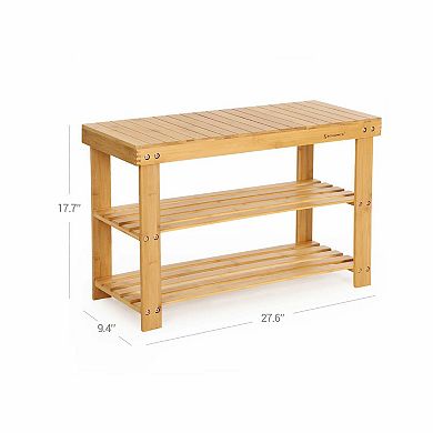 2-tier Wicker Shoe Rack Bench With Shelves, Shoe Organizer