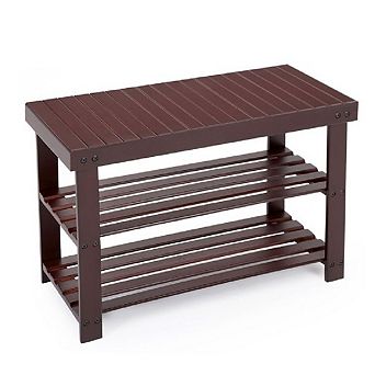 2 tier Wicker Shoe Rack Bench With Shelves, Shoe Organizer