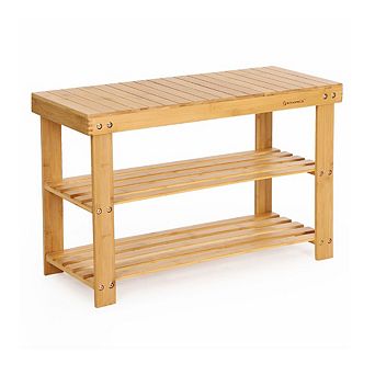 2 tier Wicker Shoe Rack Bench With Shelves, Shoe Organizer