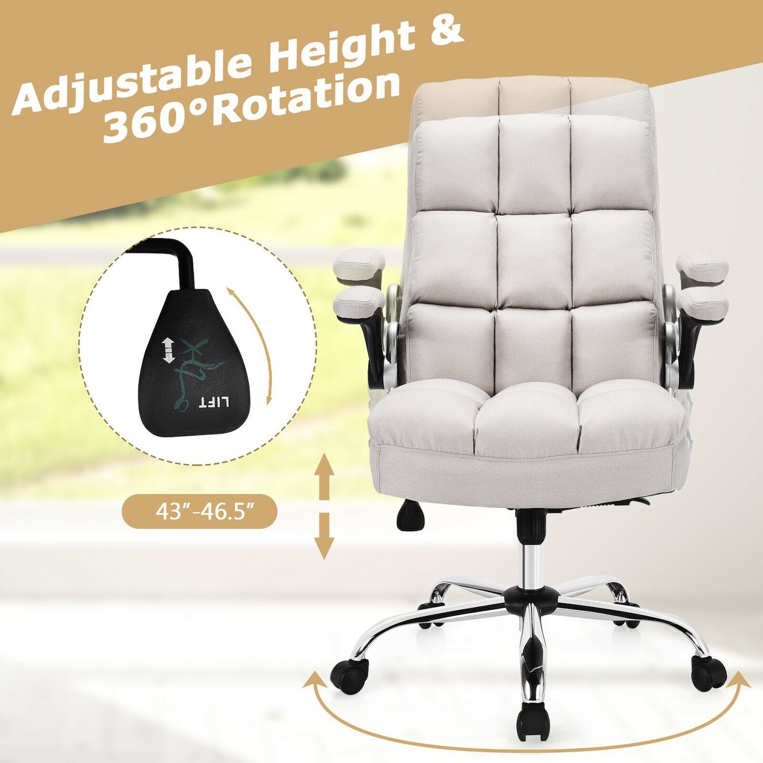 Adjustable Swivel Office Chair With High Back And Flip Up Arm For Home   6714407 ALT2