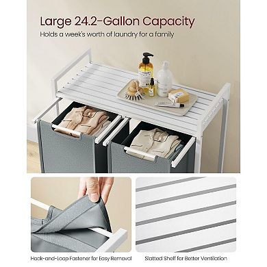 Laundry Hamper With Top Shelf And Pull-out Bags, Metal Frame, 2 Oxford Fabric Removable Bags
