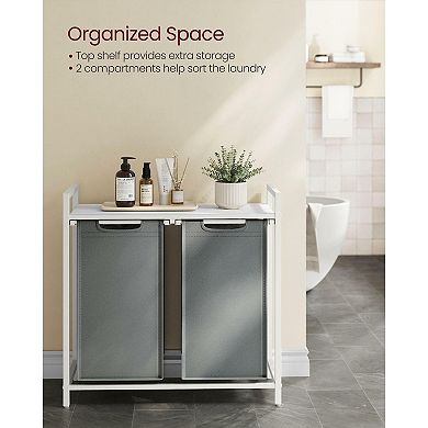 Laundry Hamper With Top Shelf And Pull-out Bags, Metal Frame, 2 Oxford Fabric Removable Bags