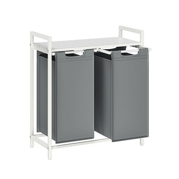 Laundry Hamper With Top Shelf And Pullout Bags, Metal Frame, 2 Oxford