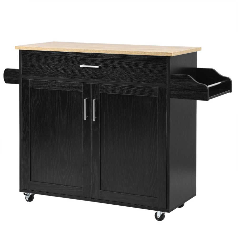 Rolling Kitchen Island Cart With Towel And Spice Rack   6714443 Black