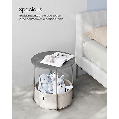 Round Modern Nightstand With Fabric Basket