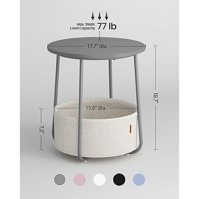 Round Modern Nightstand With Fabric Basket