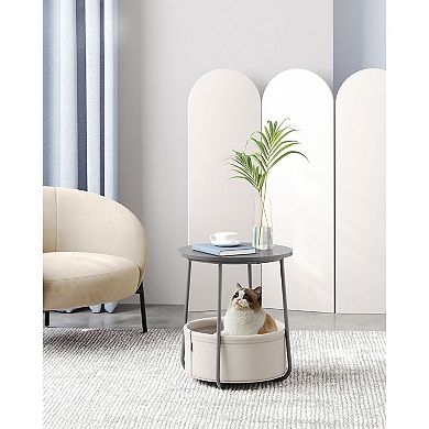 Round Modern Nightstand With Fabric Basket