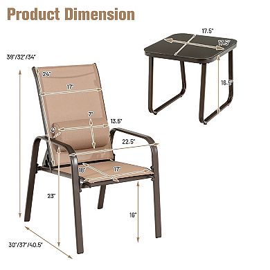 3 Pieces Patio Bistro Furniture Set with Adjustable Backrest